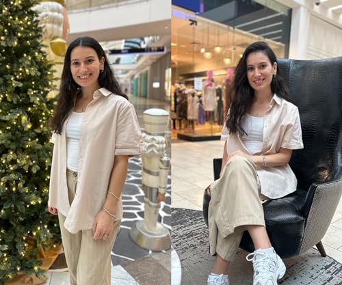 Women Linen Button Down Shirt Rolled Cuffed Short Sleeve Blouse Ladies Summer Casual V Neck Beach Cotton Tops