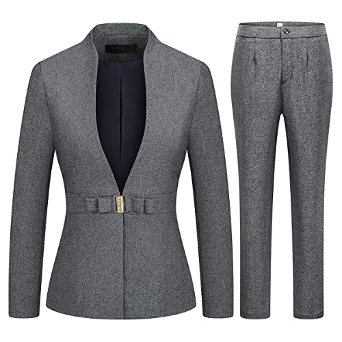 Women's Business Pant Suit Set 2 Piece Slim Fit Blazer Jacket One Button Buckle Closure Lady Work Suit for Office
