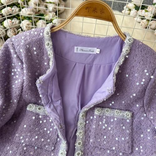 51H2UUWPOzL.jpg Women's French Skirt Set Heavy Industry Beaded Sequined Temperament Coat Skirt Two-Piece Set