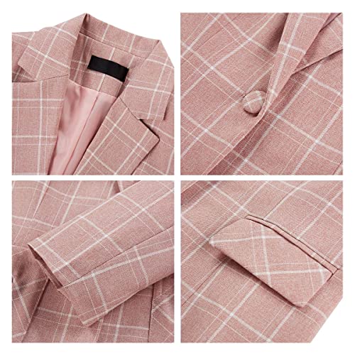 51I29F-2ukL.jpg Women's 2 Piece Business Plaid Suit Set Office One Button Slim Fit Blazer with Pant