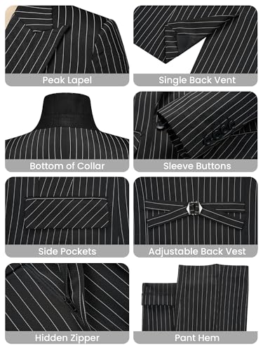 Women's 3 Piece Striped Suit One Button Slim Fit Business Work Professional Blazer Jacket Vest Pants Set