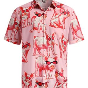 51JREcxTLdL.jpg Men's Hawaiian Shirt Short Sleeve Funny Printed Casual Button Down Aloha Shirts
