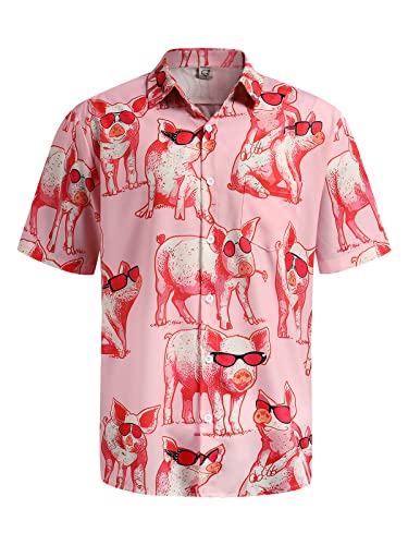 51JREcxTLdL.jpg Men's Hawaiian Shirt Short Sleeve Funny Printed Casual Button Down Aloha Shirts