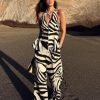 Pants Sets 2 Piece Outfits for Women Zebra Print Halter Vest Top and Wide Leg Pants Dailywear Summer Vacation Sets
