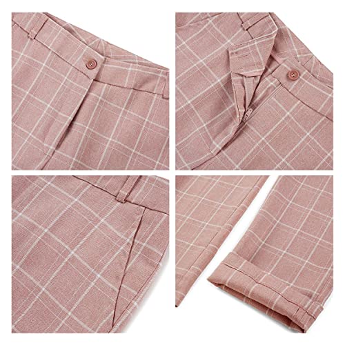 51KzCnRY4HL.jpg Women's 2 Piece Business Plaid Suit Set Office One Button Slim Fit Blazer with Pant