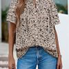 51LXkf1DXPL.jpg Womens Tops Summer Boho Floral Short Sleeve Button Down Shirts Crewneck Loose Vacation Dressy Casual Work Blouses