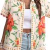 51MqvY3JbNL.jpg ???? Womens Hawaiian Shirt Luau Party Tropical Vacation Button Down Shirts Short Sleeve Beach Hawaii Floral Print Top