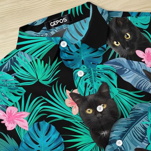 51MvN4GNK2L.jpg Cat Men's Hawaiian Shirt, Summer Tropical Button Down for Unisex, Funny Casual Short Sleeve Shirt