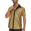 51Mw1OOyjL.jpg Mens 70S Disco Outfits Sequin Shirt Short Sleeve Button Down Shirts Party Novelty Shirts Nightclub Christmas Prom Costume