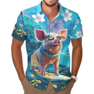 51Ofr9-NhL.jpg Farm Animal Button Shirt for Men, Animal Men's Hawaiian Shirt, Summer Unisex Shirt, Birthday Gifts for Men