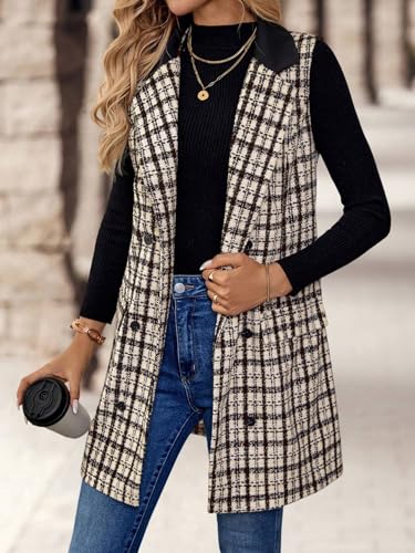 51PgbsUR0FL.jpg Womens Long Tweed Vest Fall Winter Sleeveless Blazer Jackets Trench Coat
