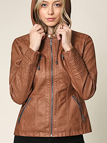 51QdPsIg7RL.jpg Women's Faux Leather Moto Biker Jacket Coat with Removable or Non-Removable Hood