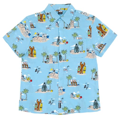 51RcXW-UilL.jpg Chewbacca Darth Vader R2-D2 Stormtrooper TIE Fighter X-Wing Matching Family Hawaiian Button Down Shirt Adult