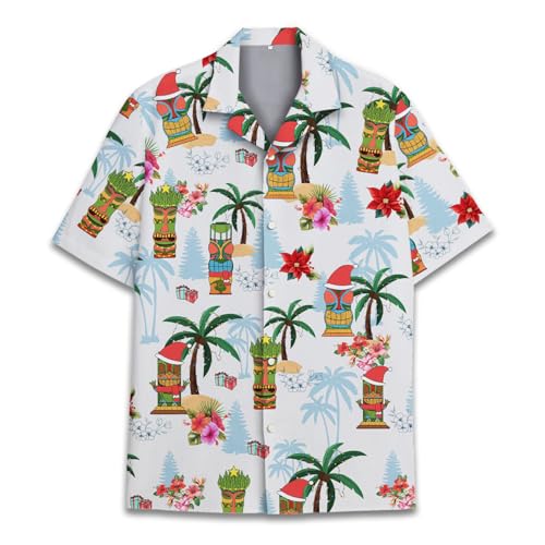 Holiday Hawaiian Shirt for Men Women Christmas Hawaiian Shirts Festive Summer Beach Short Sleeve Button Down