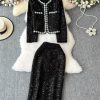 51T-fKXwmvL.jpg Women's French Skirt Set Heavy Industry Beaded Sequined Temperament Coat Skirt Two-Piece Set
