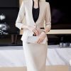 51TFobBLIL.jpg Women Business Suits V-Neck Single Button Slim Fit Formal Blazer Midi Wrap Hip Pencil Skirt 2 Piece Sets
