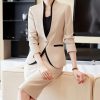 51TacJcDfL.jpg Women Business Suits V-Neck Single Button Slim Fit Formal Blazer Midi Wrap Hip Pencil Skirt 2 Piece Sets