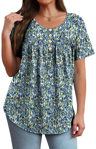 51TpWvUYXOL.jpg Womens Summer Tunic Tops Button Down Shirts Short Sleeve T-shirts Beach Vacation Clothes Spring S-3XL