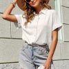 51VGtzwBnKL.jpg Womens Button Down Shirts Casual Short Sleeve Dress Shirt Textured Collared Summer Work Blouse