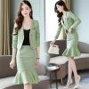 51WZKEF5hXL.jpg Women Elegant Mermaid Skirts 2 Piece Set Cropped Blazer Jacket and Ruffle Skinny Faldas Tweed Outfits Skirt Suit