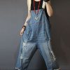 51WZXM-uYWL.jpg Women Casual Loose Cropped Denim Jumpsuits Rompers Jeans Overalls Distressed Ripped Fringed/Pockets P49