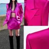 51WrB3kCWPL.jpg Women's 2-Piece Business Satin Suit Set Double Breasted Jacket Skirt for Party