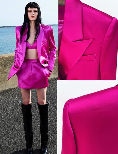 51WrB3kCWPL.jpg Women's 2-Piece Business Satin Suit Set Double Breasted Jacket Skirt for Party