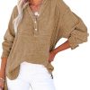 51Xc3-XNL.jpg Womens Casual Button V Neck Long Sleeve Shirts Oversized Solid Blouses Tops