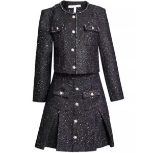 51XdtF3Z8NL.jpg Women Suit Long-Sleeved Single-Breasted Jacket Top Short Skirt 2 Piece Set