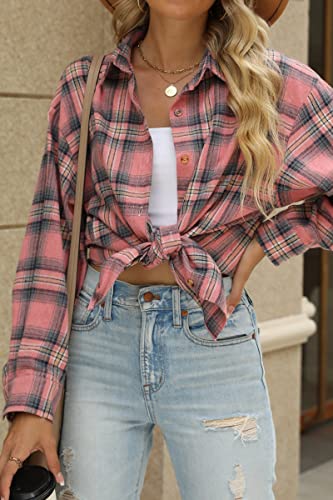 51Xof1Gh8gL.jpg Womens Button Down Flannel Shirts Long Sleeve Plaid Shackets Business Casual Blouse Top
