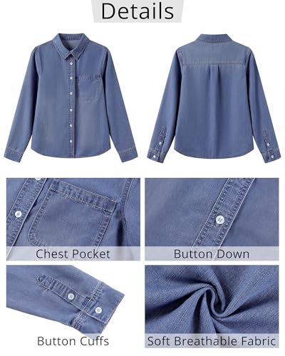 51ZdVF-J9lL.jpg Denim Button Down Shirts for Women Long Sleeve Lightweight Western Relaxed Single Pocket Jean Shirt Shacket Top