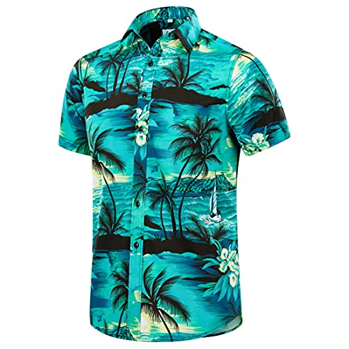 51ahCfCqB6S.jpg Men's Hawaiian Shirt Short Sleeves Printed Button Down Summer Beach Dress Shirts