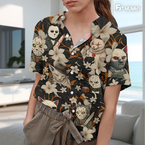 51b4JuVmRVL.jpg Mens Halloween Hawaiian Shirt, Horror Friends Shirts for Men Women Short Sleeve