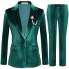 51b6rLu9u1L.jpg Women's 2 Piece Velvet Suit Notch Lapel One Button Slim Fit Business Party Wedding Tuxedo Blazer Pants Set