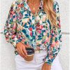 51c4MqvUm6L.jpg Women's Floral Blouses Dressy Casual V Neck Button Down Shirts Lantern Long Sleeve Boho Chiffon Fall Tops 2025