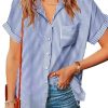 51cj-CePaaL.jpg Linen Shirts for Women Cotton Short Sleeve V Neck Collared Button Down Blouses Tops S-3XL
