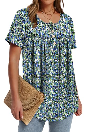 51dLiYksuaL.jpg Womens Summer Tunic Tops Button Down Shirts Short Sleeve T-shirts Beach Vacation Clothes Spring S-3XL