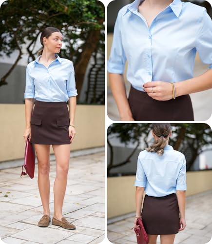 51efmlw-GL.jpg Womens Button Down Shirts 3/4 Sleeve Dress Blouses Business Casual Collared Oxford Tops