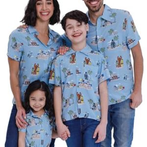 51elsNZXOxL.jpg Chewbacca Darth Vader R2-D2 Stormtrooper TIE Fighter X-Wing Matching Family Hawaiian Button Down Shirt Adult