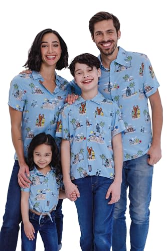 51elsNZXOxL.jpg Chewbacca Darth Vader R2-D2 Stormtrooper TIE Fighter X-Wing Matching Family Hawaiian Button Down Shirt Adult