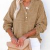 51fX4eoL8cL.jpg Womens Casual Button V Neck Long Sleeve Shirts Oversized Solid Blouses Tops
