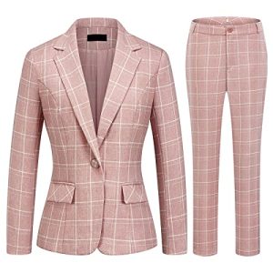 51fr0gNPyL.jpg Women's 2 Piece Business Plaid Suit Set Office One Button Slim Fit Blazer with Pant