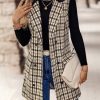 51gWWlV2BXL.jpg Womens Long Tweed Vest Fall Winter Sleeveless Blazer Jackets Trench Coat
