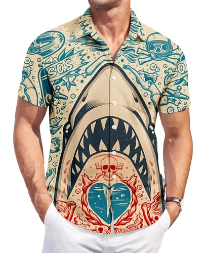 51hD8J3sfiL.jpg Men's Hawaiian Shirt Button Down Funny Printed Casual Short Sleeve Summer Beach Shirts