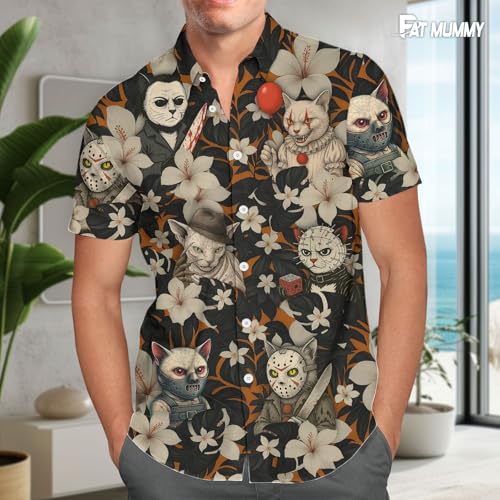 51hFa0g96cL.jpg Mens Halloween Hawaiian Shirt, Horror Friends Shirts for Men Women Short Sleeve