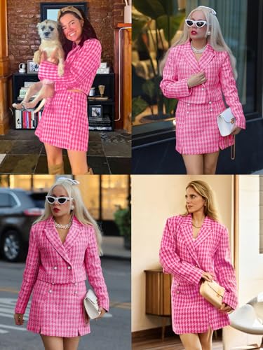 Womens Cropped Tweed Blazer Sets 2 Piece Outfits and Mini Skirt Sets Business Casual Suits