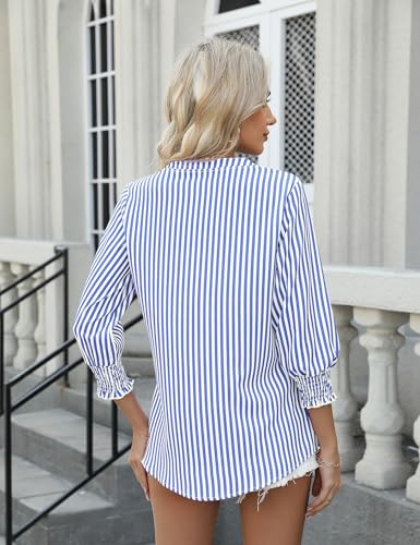 51jSiE62GL.jpg Womens 3/4 Sleeves Button Down Shirts Pleated Chiffon Blouses Business Casual Tops Work Office Tshirt