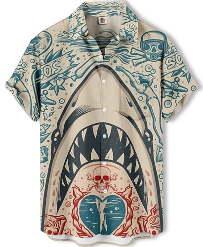 51kX-5Q4sL.jpg Men's Hawaiian Shirt Button Down Funny Printed Casual Short Sleeve Summer Beach Shirts