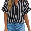 51klFda5sL.jpg Womens Shirts Dressy Casual Summer Batwing Sleeve Shirt Trendy V Neck Button Down Striped Tops and Blouses