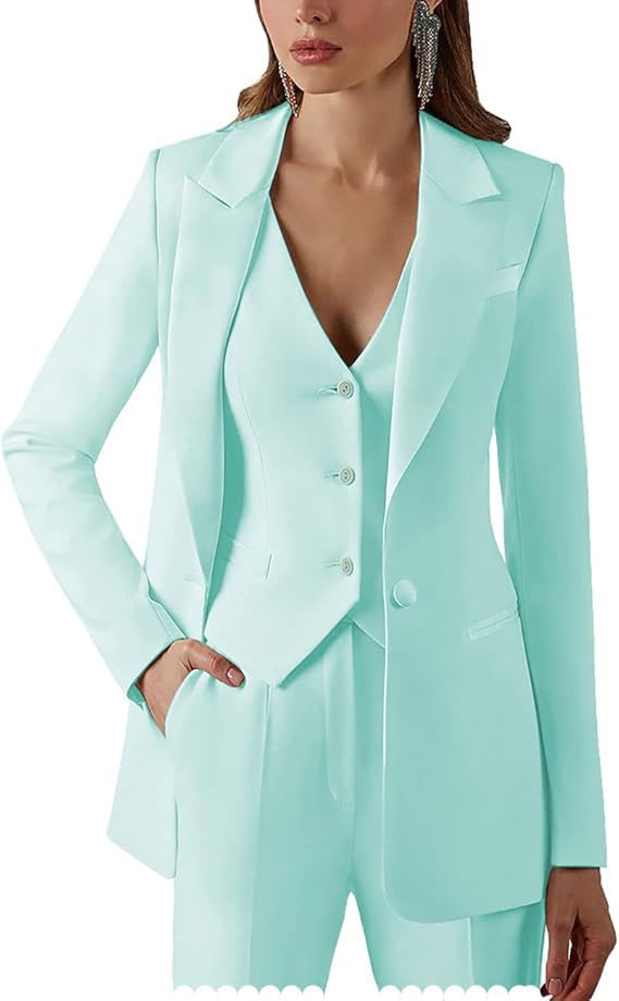 Women Suits Office Work 3 Pieces Set Lady Blazer Formal Business Suit Wedding Tuxedos Party (Blazer+Vest+Pants)